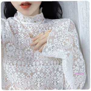 여성시스루블라우스 여자 망사 하이넥 이너 레이스 산뜻한 파티ssu392