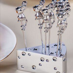 스텐 포크 마우스 과일꽂이 브런치 플레이팅 치즈 휴대용