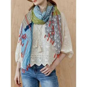 [하프클럽/]멀티 패턴 크링클 코튼 태슬 빅사이즈 스카프