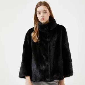 역시즌 특가 진도 엘페 휘메일 풀스킨 케이프 밍크 재킷 - 블랙(EJ07)