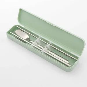 (그린) 휴대용 수저세트 케이스/직장인/학생/도시락/수저/세트/무소음/수저통/실리콘/가벼운/수저집/캠핑용