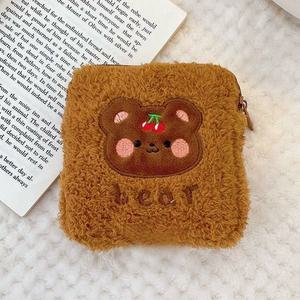 [라일리] Rly 여상 화장품 생리대 뽀글이 귀여운 미니 파우치 brown