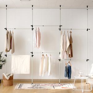 철제행거 25mm 6단 기둥식 대용량 드레스룸 원룸 거실 옷방 천장형 고정형 철제 튼튼한 공간활용 옷걸이 행거