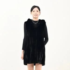 [우진모피](WJ) 코펜하겐 퍼 휘메일 블랙 후드 롱밍크베스트(2026) 국내생산 본사직영