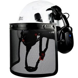 세이프빌더 임업 전기톱 트리 작업 안전 헬멧 통풍 하드햇, 바이저 블루투스 이어 머프 포함 페이스 쉴드 아웃도어 하드햇 OSHA ANSI Z89.1