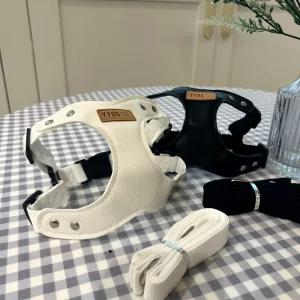 후회없개 강아지 하네스 리드줄 H형 앞섬방지 가죽 가슴 목 산책줄 소형견 중형견 대형견