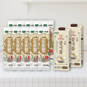 [순솔][순솔X정식품] 순솔 100% 오트밀국수 100g 10봉 X 간단요리사 진한 콩국물 950ml 2팩 콩국수