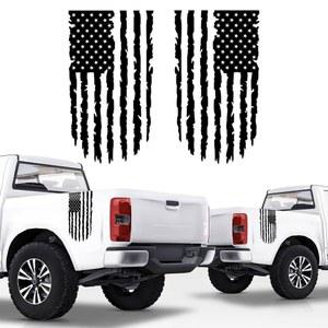 그릿컬처, 트럭, 테일게이트, 자동차, 윈도우용 17인치 x 9인치 미국 국기 비닐 데칼 2팩 대부분의 픽업 EUA 국기와 호환 - 후면 그래픽 미국, 자동차 스티커(블랙)