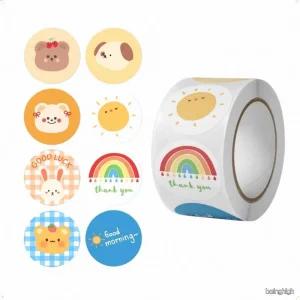 다양한 귀여운 동물 무지개 햇님 원형 스티커 500매 대용량 다꾸 칭찬 라벨