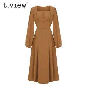 [티뷰] 스퀘어넥버튼플레어원피스_V5C-COP004