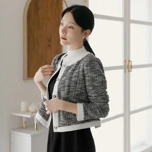 [시크라인] (~XXL까지) 아리시온 배색 투포켓 니트 자켓 가을 아우터 간절기 하객룩 오피스룩 모임룩 격식룩 빅사이즈