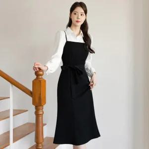 [시크라인] (~XXL까지) (기장선택)디그니티 뷔스티에 벨트 플레어 원피스 가을 하객룩 오피스룩 격식룩 빅사이즈