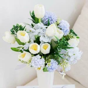 아트박스/플라워트리 튤립 성묘 꽃다발 조화 화이트 30x37cm 납골당 산소