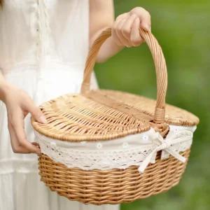 라탄 피크닉 바스켓 수납 바구니 인테리어 소품 중형