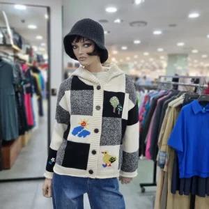 베네통/애플아울렛/모 100% 체커보드 후드 니트 가디건/BAKCA5561