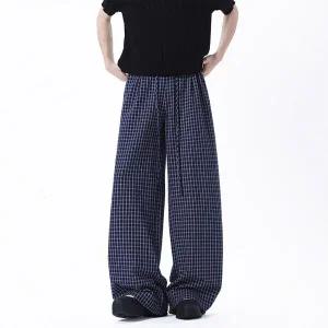 배기팬츠 남성 배기 바지 네이비 체크 캐주얼 여름 통굽 힛템