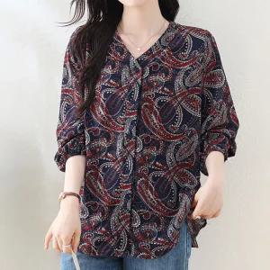 [퀸이즈][퀸이즈] [88까지]포코 소매 시보리 가오리핏 패턴 블라우스