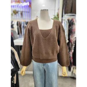 밸리걸 세이브존01 나시세트 펀칭 크롭 브이넥 니트 811130