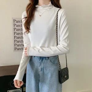 [올리비에스클로젯] 데일리 물결넥 슬림핏 긴팔 티셔츠_O2509TS166C