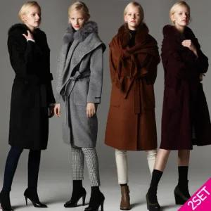 [단독][르오트] 캐시미어 울 핸드메이드 롱코트+폭스 숄 2종세트