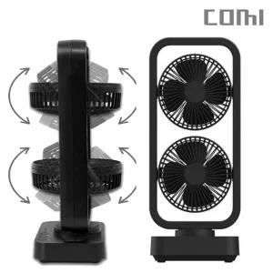 코미005TW 블랙 듀얼팬 무선선풍기 USB충전식 360도회전 상하분리조절 사무실 캠핑용
