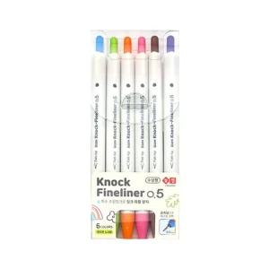 노크식 0.5mm 수성 펜 6색 세트 4개/수성사인펜/필기펜/사무용펜/수성플러스펜/필기용사인펜/필기용펜/펜류