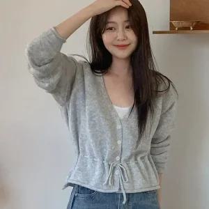 [코코블랑] 리샤 브이넥 스트링 니트 가디건