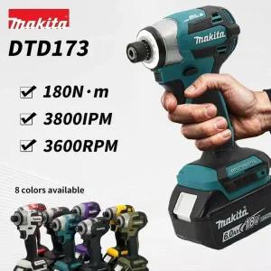전동드릴 Makita DTD173 1800rpm 브러시리스 전기 스크루 드라이버 임팩트 180Nm 드릴 목재볼트T 모드 18V