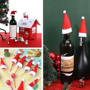 미니 산타모자 10개입 크리스마스 장식 와인병커버