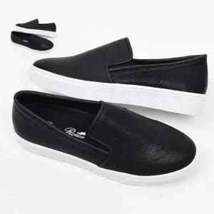 여성 가죽 블랙슬립온 스니커즈 발편한 통굽 여름