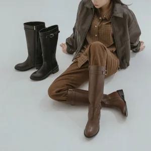 SOVO 빌리브 벨트 미들힐 롱부츠 5cm