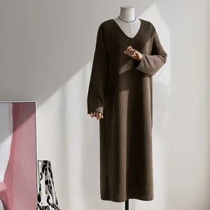 (안나앤플러스) 라리 브이넥 골지 원피스[드레스DAG11] 빅사이즈