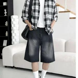 데일리 팬츠 남자 흑청 데님 연청 반바지 버뮤다 (45uln)