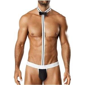 왈랑 립 남성 웨이터 코스프레 보타이 바디수트 통 버틀러 테디 코스튬 재미있는 참신함 선물