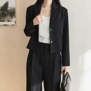 여자 봄 크롭 짧은 긴팔 미니 아우터 스판 자켓_4