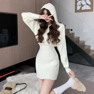 [하프클럽/]후드티 립 컴포트 뜨개탑 쇼트미니드레스