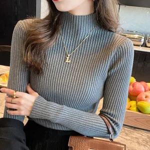 여성용 반폴라 골지 니트 긴팔티 베이직 목폴라 터틀넥 겨울 데일리룩 기본 이너룩