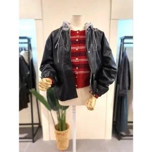 [대구백화점] [미스칸트]후드집업 가죽 점퍼 블랙(KELTPA01)