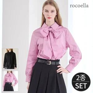 [로코엘라] 플린 리본 타이 셔츠형 블라우스 2종세트