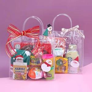 PVC 투명 젤리 구디백 쇼핑백 투명백 답례 정사각1호 생일파티 어린이집 미니가방 간식가방 손잡이 꽃집