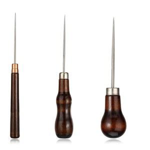 3개의 송곳 도구 세트 나무 손잡이 박이 있는 스크래치 가죽 펀치 홀 공예 수리 신발용 핀 펀칭 적색 갈색