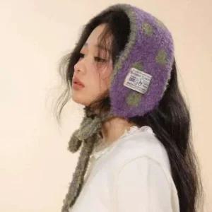 [애슬릿] 쁘띠 머플러 여성 도트 니트 넥 워머 케이프 귀마개 겸용