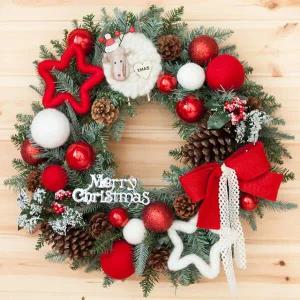 /플라워트리 크리스마스 리스 벽장식 그레이 별 사슴 60cm 소품