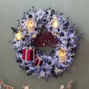 /플라워트리 크리스마스 리스 벽장식 글로시 레드벨벳 스노우 60cm