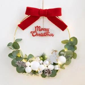 /플라워트리 크리스마스 리스 벽장식 LED 플로레벨벳 메탈링 40cm