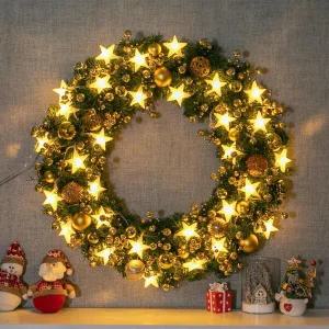 /플라워트리 크리스마스 리스 벽장식 LED 멜랑쥬 스타 75cm 소품