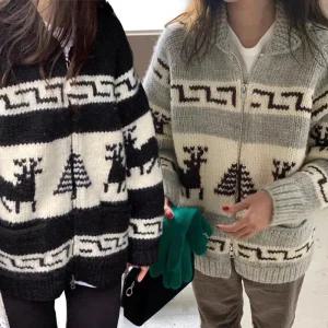 (무료배송) 여성 노르딕 집업 니트 가을 겨울 도톰 가디건