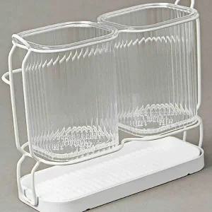 [콩심팥심]2구 투명수저통 수저꽂이 수저보관통 물빠짐수저통