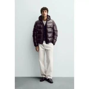 자라 ZARA 100% 페더 워터프루프 패딩 점퍼 - 브라운