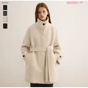 [롯데백화점]시스티나 여성 알파카 울 하이넥 벨티드 하프 데일리 코트 4I090